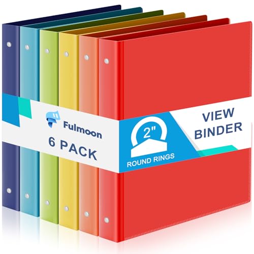 Fulmoon 6 Pack Plastic 3 Ring Binder Assorted Colors Economy Flexible Round Ring Presentation Binders with Pocket for Office School Meeting(2 Inch,Rainbow Colors) - color: Bright, size: 2 Inch