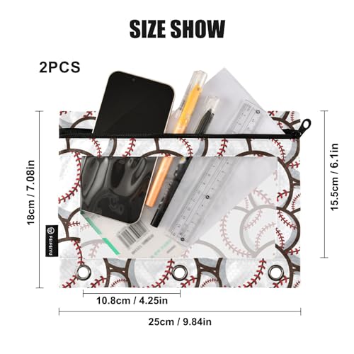 ZAZYXTJ Baseball Binder Pencil Pouchs 3 Ring with Zipper Clear Window | Office Organizers bag for School Students Teacher Supplies 2 Pack - color: Baseball