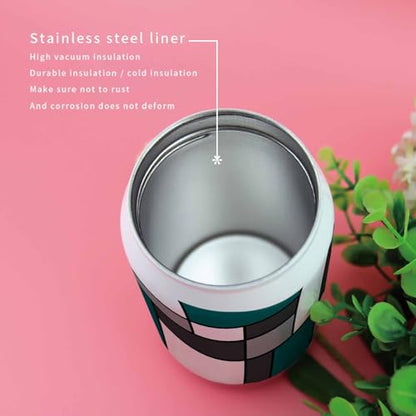 T&H XHome Geometric Art 14oz Stainless Steel Tumbler with Lid & Straw-Double Wall Vacuum Insulated Travel Mug Modern Abstract Turquoise White Grey Patchwork Water Bottle Coffee Beverage Drinks Cup - size: 14 Ounces