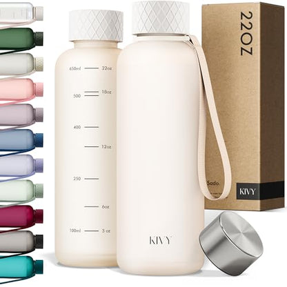 KIVY Slim Water Bottle 22oz [Lightweight & Shatterproof] Leak Proof Bottle for Women & Men - Clear plastic water bottle no straw - Dishwasher Safe Tritan Bottle BPA Free - color: Beige White, size: 22oz