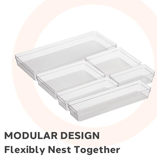 Oggi Drawer Organizer - 6" X 9" - Ideal for Organizing Kitchen Drawers, Office, Desk, Silverware, Kitchen Utensils, Cosmetics and Bathrooms, Rectangular, Clear, 1.0 Count - size: 6" by 9"