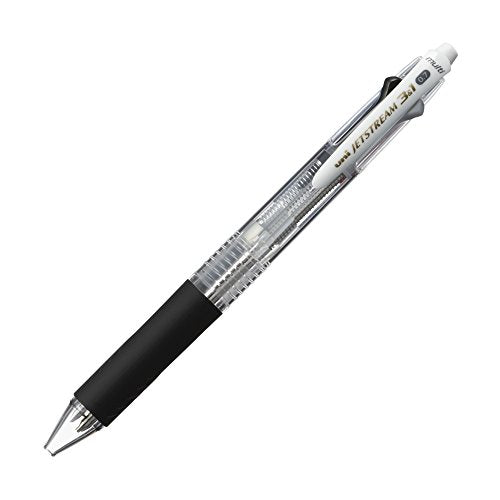 Uni Jetstream Multi Pen 3and1, 0.7mm Ballpoint Pen (Black, Red, Blue) and 0.5mm Mechanical Pencil, Clear Body (MSXE460007.T) - style: Clear Body