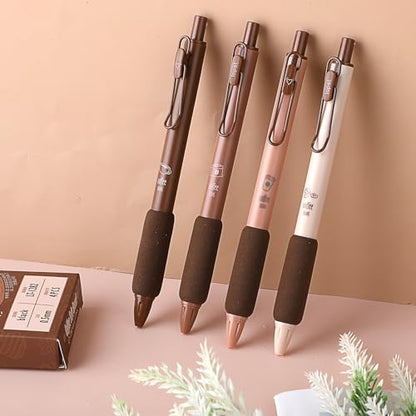 Mabor 4Pcs Coffee Pens, Cute Gel Pens Retractable Quick Dry Ink Pen for Boy Girl 0.5mm Fine Point Black Ink Aesthetic Comfortable Writing Coffee Pen for School Office Supplies