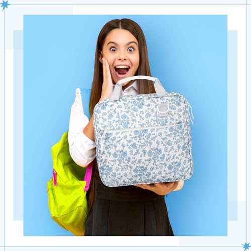 Zipper Binder Folder Keeper with Strap 2 Inch 3 Ring Multi-Pocket Zipper Bag for 13" Laptop 5-tab Expanding File Folder for Women Men Office Middle High School(Blue,Flower) - color: Blue, style: Flower