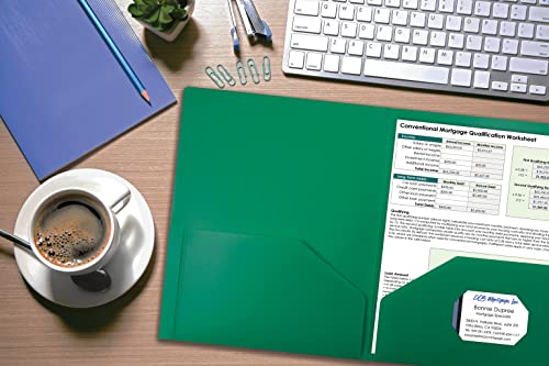 Better Office Products Heavyweight Plastic 2 Pocket Portfolio Folder, Letter Size Poly Folders 24 Pack (Green) - color: Green