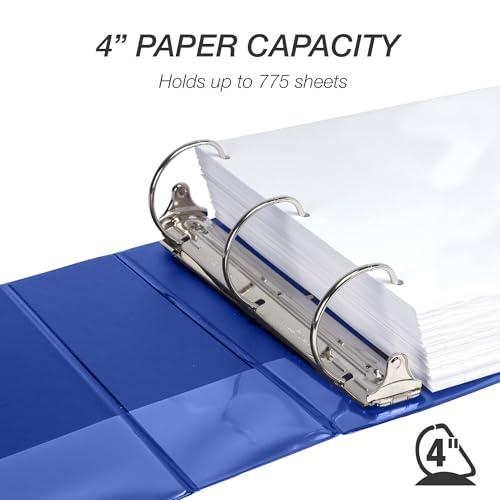 Samsill Durable 4 Inch Binder, Locking D Ring Binder, Customizable Clear View Cover, Dark Blue, Holds 775 Pages - color: Dark Blue, size: 4 Inch