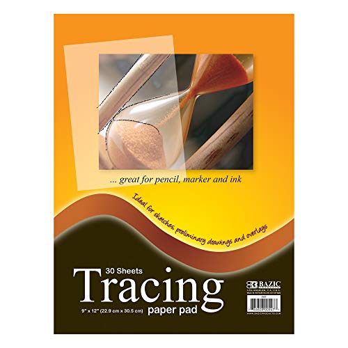 BAZIC Tracing Paper Pad 30 Sheets 9" X 12", White Translucent Calligraphy Architecture Transfer Paper, Trace Images Sketch Preliminary Drawing, 1-Pack | acid-free, 30-sheet translucent tracing paper pad, drawing, overlay work - size: Pack of 1