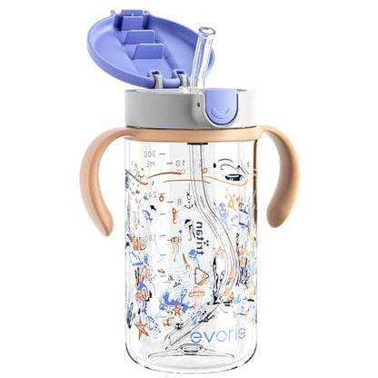 Evorie Tritan Spill Proof Toddler Straw Sippy Cup, 10 oz for Baby and Toddlers 1-3 Years Old, No Spill Straw Water Bottle with Removable Handles, Ideal for School, BPA-Free, Under The Sea - color: Under the Sea