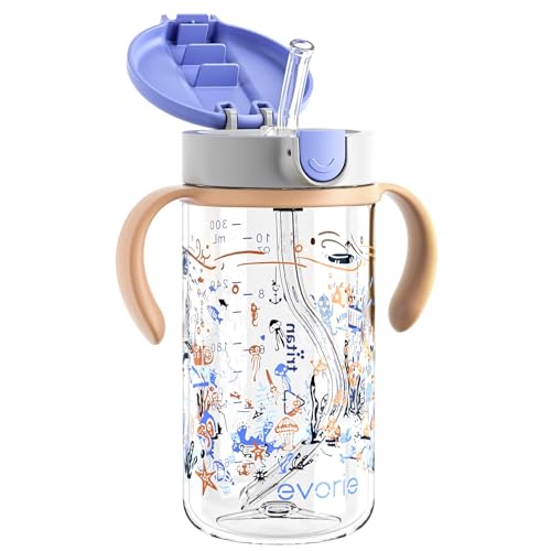 Evorie Tritan Spill Proof Straw Sippy Cups for Toddlers 1–3 Years, 10 Oz | BPA & BPS-Free, Toddler water bottle, Easy grip handles, Dishwasher safe, Durable Tritan, Easy to clean, Under The Sea - color: Under the Sea