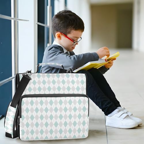 Blue Grey Diamond Checkered Plaid Striped Binder Bag 3 Ring Zipper Binders with Shoulder Strap for School Office Organizer Storage - color: Q008