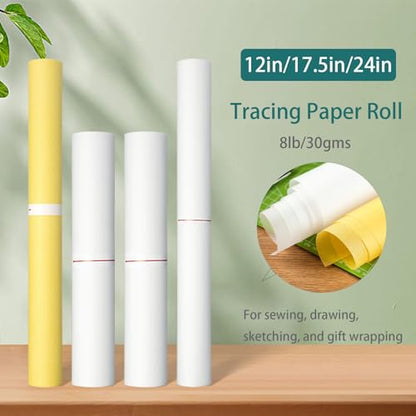 SEMLEART Tracing Paper Roll,24-inch x 25yard，White Translucent Vellum,Pattern Paper for Sewing, Drawing, Sketching, Gift Wrapping - color: 01-White, size: 24-inch x 25yard Roll