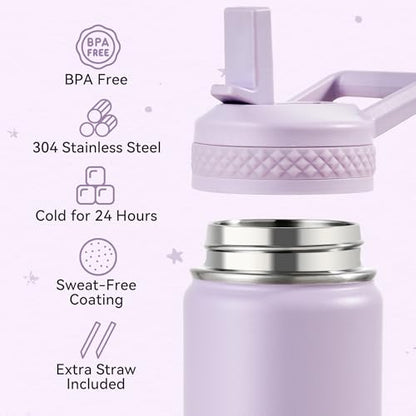 Fijinhom 12 oz Kids Water Bottle, Toddler Water Bottle with Straw, Boys&Girls Bottle for School, 304 Stainless Steel Vacuum Insulated Bottle for Kids, BPA-Free, Leak-Proof, Lilac - color: Lilac
