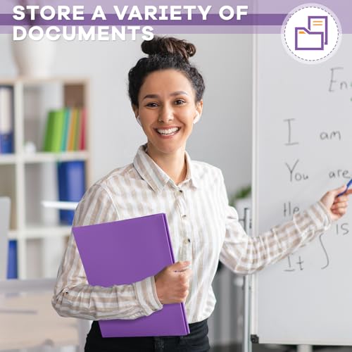 Henoyso 18 Pcs Plastic Folder with Clear Front Pocket and 3 Prong Plastic Folders with Card Slot Pocket Folders with Prongs for School Office (Purple) - color: Purple