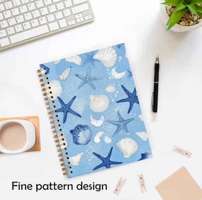 XUNLURY Blue and White Seashell Beach Notebook, Coastal Ocean Journal, Beachy Starfish Journal, Gifts for Beach Lovers, Marine Biology Hardcover Spiral Notebook, 5.5x8.3 Inch - color: Color_7