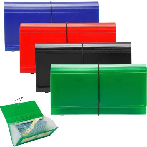 SEEKIND Expanding File Folder 4 Pack, 10.4' 5.5' Receipt Organizer Folder Accordion Folder Document with 13 Pocket for Office,Cards,Tickets-Water Resis - size: 10.4 in x 5.5 in