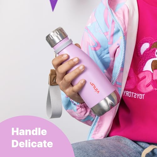 Kids Water Bottle-9 oz Leak Proof Insulated Water Bottle with Carry Rope | Double Wall Vacuum Stainless Steel Water Bottle for Travel, School, Cola Shape Flask with Carry Rope (Purple) - color: Purple, size: 9 Ounces