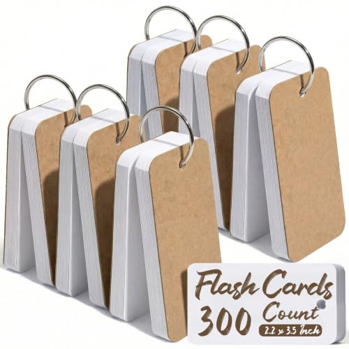 Koogel 300PCS Index Cards with Rings, 2.2x3.5Inch, Flash Cards for Studying | Portable Blank Study Notecard, for School Office Home, To Do List Note Taking, Back to School & Classroom Must Haves - color: white