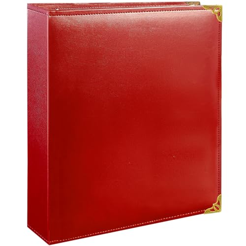 Large 2 Inch D-Ring 3 Ring Binder, Faux Leather, Red | Faux leather inside and out; large cover fits 8.5 x 11 paper, sheet protectors, dividers, certificates, and files. - color: Red, size: 2 Inch