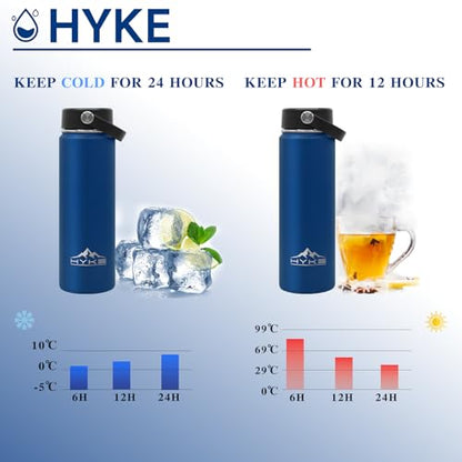 24oz Insulated Water Bottle–Vacuum Stainless Steel Bottle with | Straw, Spout, Handle, 3 Lids–Leak Proof, BPA Free, Fits Cup Holders–Metal Thermos for Hiking, Gym, Car, Bike （Dark Blue） - color: Dark Blue