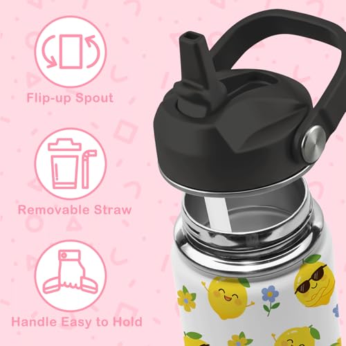 Hiboss Lemon Water Bottle, 16oz Kids Stainless Steel Insulated Water Bottle with Straw Lid, Lemon Travel Cup Tumbler for Women Girls, Birthday Gifts for School, Sport, Travel - color: Lemon
