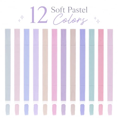 Pastel Highlighters, 12 Pack Dual Tip Highlighter Set with Chisel and Fine Tips, Aesthetic Bible Highlighters No Bleed Through for Journaling, Bible Study, Planner, Note Taking, School and Office