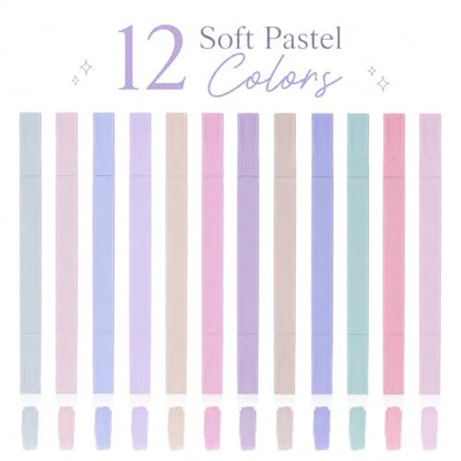 Pastel Highlighters, 12 Pack Dual Tip Highlighter Set with Chisel and Fine Tips, Aesthetic Bible Highlighters No Bleed Through for Journaling, Bible Study, Planner, Note Taking, School and Office