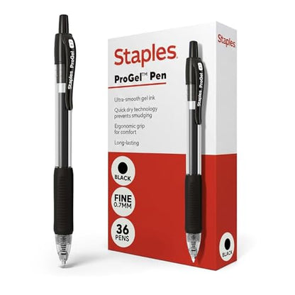 Staples ProGel Retractable Gel Pen, Fine Point, 0.7mm, Black Ink, 36/Pack (ST62097) - color: black, size: 36 Pack, style: Fine Point
