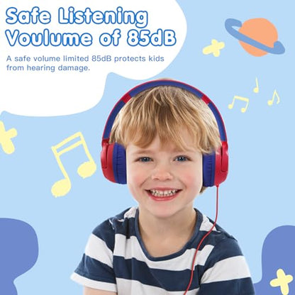 ZIHNIC Wired Kids Headphones, Safe 85dB Volume Limit for Boys & Girls, Comfortable Earpads, Foldable Design for School, Tablets, and Travel-RED - color: RED