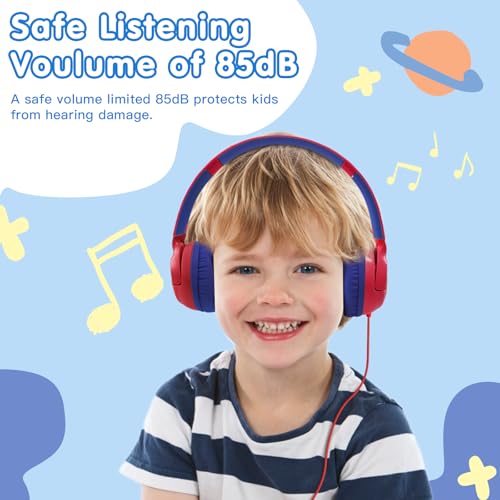ZIHNIC Wired Kids Headphones, Safe 85dB Volume Limit for Boys & Girls, Comfortable Earpads, Foldable Design for School, Tablets, and Travel-RED - color: RED