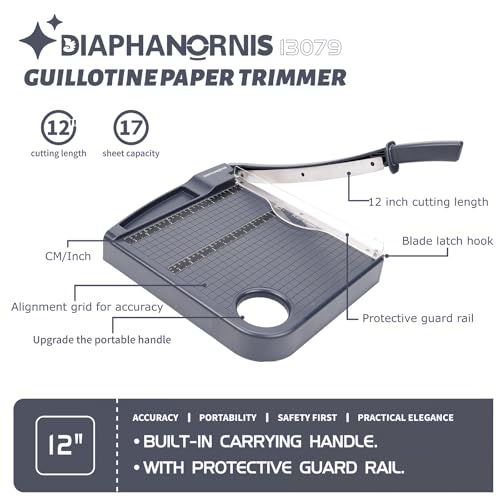 12" Paper Cutter, Precision Cut with Safety Protection and Blade Lock, 12 Sheets Capacity, Great for Cardstock, Cardboard, Photo, Vinyl, Crafts, Scrapbook (Grey) - color: Grey