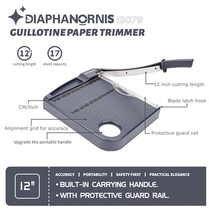 12" Paper Cutter, Precision Cut with Safety Protection and Blade Lock, 12 Sheets Capacity, Great for Cardstock, Cardboard, Photo, Vinyl, Crafts, Scrapbook (Grey) - color: Grey