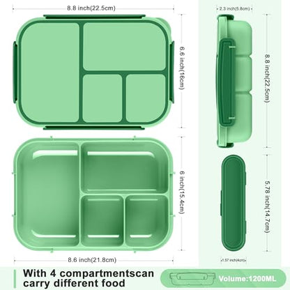 Amathley Lunch Box Kids,Bento Box Adult,Leakproof Lunch Containers for Adults/Kids/Toddler,1200ML-4 Compartments bento Lunch box with Utensil,Microwave & Dishwasher & Freezer Safe (Cyan) - color: Cyan