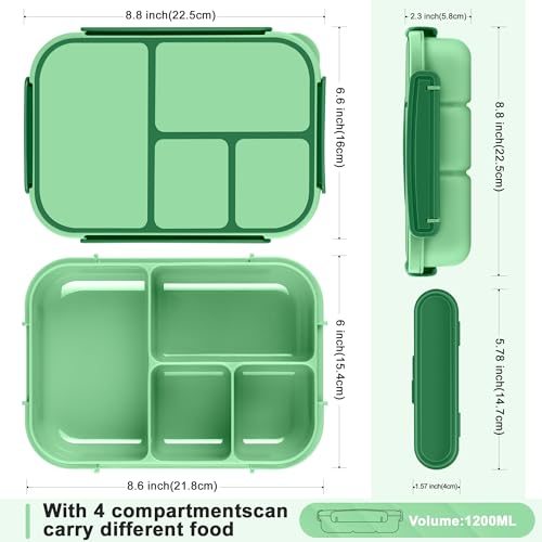 Amathley Lunch Box Kids,Bento Box Adult,Leakproof Lunch Containers for Adults/Kids/Toddler,1200ML-4 Compartments bento Lunch box with Utensil,Microwave & Dishwasher & Freezer Safe (Cyan) - color: Cyan