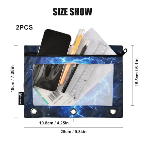 2 Pack Pencil Pouch for 3 Ring Binder Blue Lightning Basketball Pencil Case Pouch with Clear Window Zipper Binder Pencil Pouches Pen Bag for Office School Supplies - color: Blue Lightning Basketball