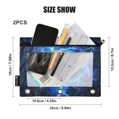 2 Pack Pencil Pouch for 3 Ring Binder Blue Lightning Basketball Pencil Case Pouch with Clear Window Zipper Binder Pencil Pouches Pen Bag for Office School Supplies - color: Blue Lightning Basketball