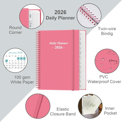 Daily Planner 2026 Full Page Per Day- 2026 Daily & Monthly Planner from January 2026 to December 2026, Day Planner 2026 with 12 Months Tabs, 8.5" x 11", Pink - color: Pink, size: 8.5" x 11"