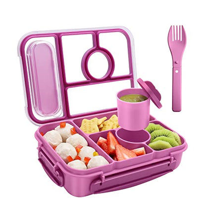 Amathley Bento Box Adult Lunch Box Kids,Lunch Containers for Adults/Kids/Toddler,5 Compartments Bento Lunch Box with Sauce Vontainers,Microwave & Dishwasher & Freezer Safe,BPA-Free (Purple) - color: Purple