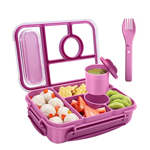 Amathley Bento Box Adult Lunch Box Kids,Lunch Containers for Adults/Kids/Toddler,5 Compartments Bento Lunch Box with Sauce Vontainers,Microwave & Dishwasher & Freezer Safe,BPA-Free (Purple) - color: Purple