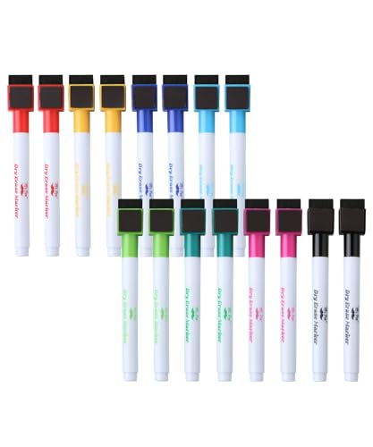 Mr. Pen- Magnetic Dry Erase Markers, 16 Pack, Colorful | Fine Tip Markers with Built-In Magnet & Eraser, Low Odor, Quick Dry, for Whiteboards, Office, School & Home - color: Assorted Colors, size: 16 Pack