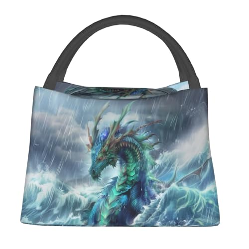 Sea Dragon Storm Lunch Box for Women Girls Adults Insulated Wildlife Fantasy Creature Ocean Waves Lunch Bag for Work Picnic Camping Travel Gifts Large Capacity Cooler Thermal Reusable Tote Makeup Bags - color: Dragon08