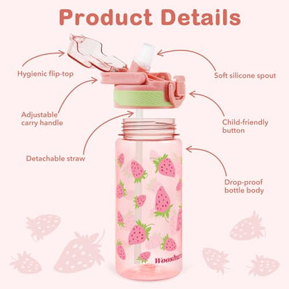 Kids Water Bottle for School, 20 Oz Plastic Straw Water Bottle with Silicone Spout and Leakproof Cover, Dishwasher Safe (Strawberry) - color: Strawberry, size: 20 Ounces