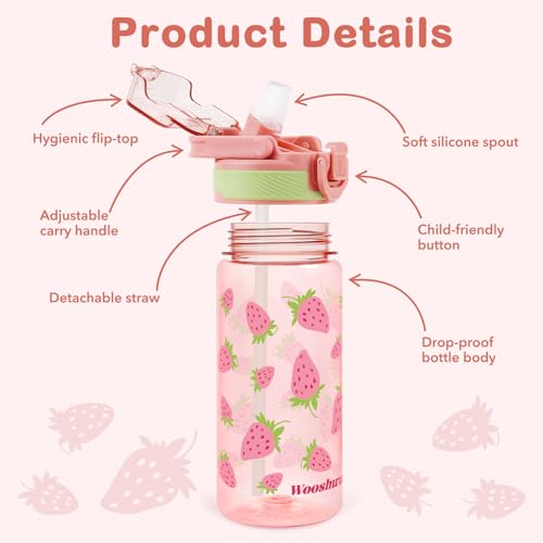 Kids Water Bottle for School, 20 Oz Plastic Straw Water Bottle with Silicone Spout and Leakproof Cover, Dishwasher Safe (Strawberry) - color: Strawberry, size: 20 Ounces