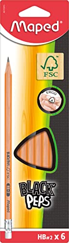 Maped Black'Peps Triangular Graphite #2 Pencils, Pack of 6 (851731ZV) - size: 1 Count (Pack of 6)