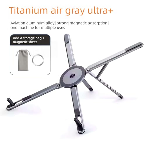 Portable Laptop Stand for Desk, Foldable Adjustable Computer Riser with Magnetic Phone Holder, Aluminum Laptop Stand Tablet Stand Mobile Phone Holder (Navy Blue) - color: Navy blue