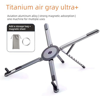 Portable Laptop Stand for Desk, Foldable Adjustable Computer Riser with Magnetic Phone Holder, Aluminum Laptop Stand Tablet Stand Mobile Phone Holder (Navy Blue) - color: Navy blue