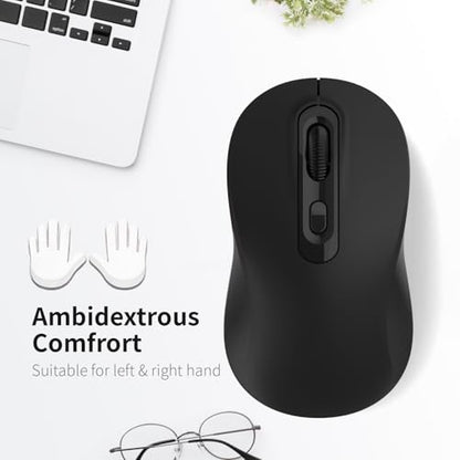 Wireless Mouse, 2026 New Model, Silent Click Ergonomic Design, Portable, 4 Buttons, Adjustable DPI (800/1200/1600), for Laptop/PC/Office (Black) - color: black