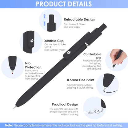 Gel Pens, 6PCS 0.5mm Black Ink Fine Point Pens, Cute Office School Supplies | Anniversary Birthday Gifts for Men Women, Quick Dry Smooth Writing Pens For Journaling, Nurse Aesthetic Pen, Elegant Black - color: Multicolor & 6 Elegant Black