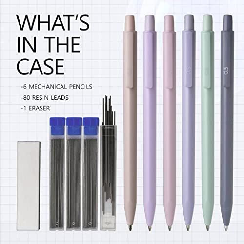 Aesthetic 0.5mm Mechanical Pencil Set 6-Pack Pastel Break-Resistant | Premium Break-Resistant Lead