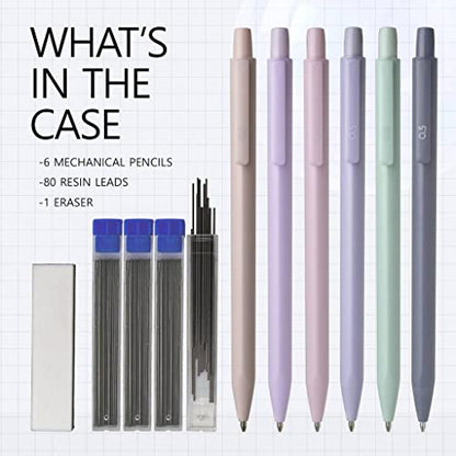 Aesthetic 0.5mm Mechanical Pencil Set 6-Pack Pastel Break-Resistant | Premium Break-Resistant Lead