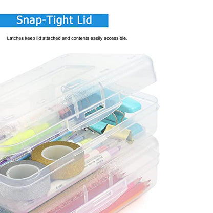 Tamaki 1 Pack Plastic Pencil Box Large Capacity, Clear | Clear Boxes with Snap-tight Lid Stackable Design and Stylish Office Supplies Storage Organizer - color: White